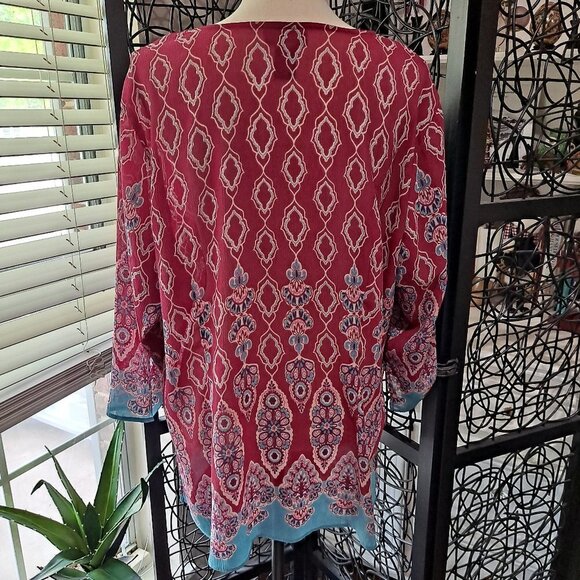 Lane Bryant Size 18/20 Sheer Tunic Top Dark Pink/Blue Sequin Embellishment - Picture 6 of 10